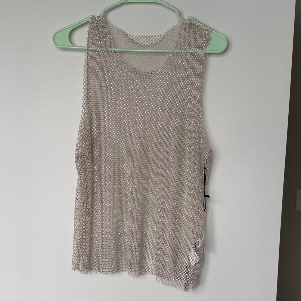 Haute Monde Beige Mesh Tank Top